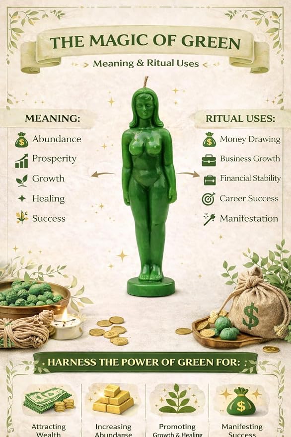 Green Female Body Candle – Abundance, Prosperity & Growth Candle for Manifestation, Success & Balance – Goddess Figure Spiritual Decor Gift
