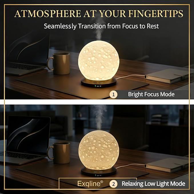 Moonlight Zen 200ml Ceramic Essential Oil Diffuser – Ultrasonic Aromatherapy Moon Lamp with 6H Mist, 3-Timer Settings, Auto-Shutoff & Amber LED Glow – Artisanal Lunar Decor for Home, Office & Spa