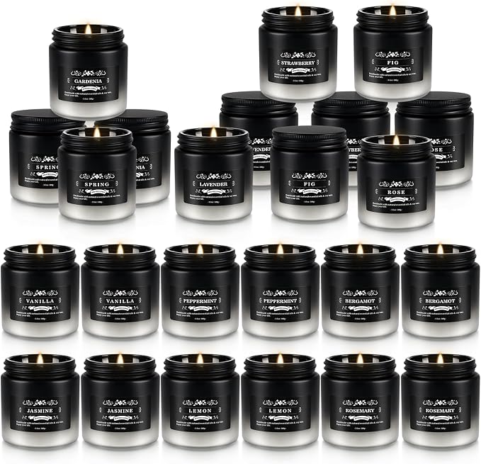 Scented Candle Set 24 Pack, Black&White, Candle for Home Scented, Odor Eliminating, Stress Relief, Long Lasting Soy Wax Gift Set