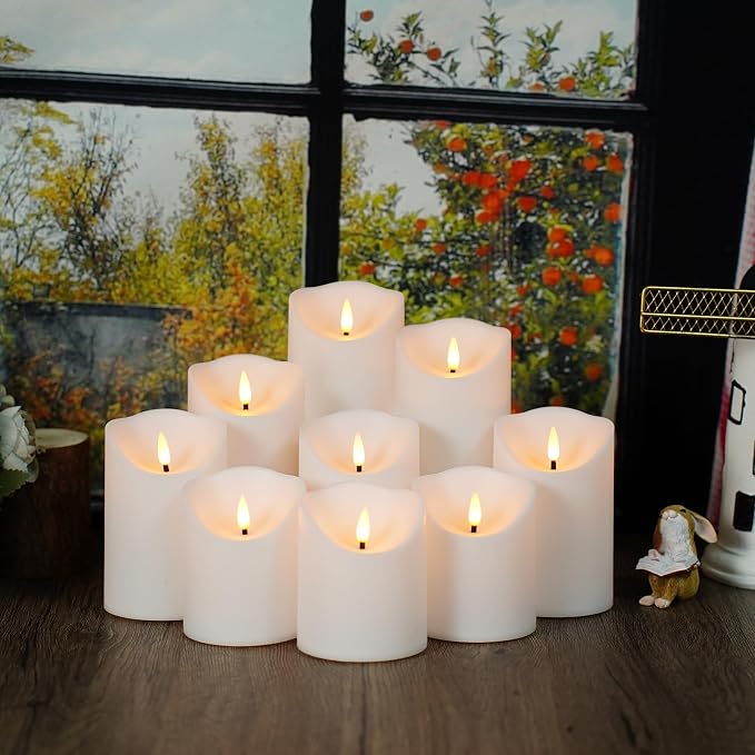 Nimiko Flameless Candles with Remote, Battery Operated Flickering Flameless Candles, LED Candles with Timer 2/4/6/8H, with Realistic LED Candles Set of 9 (D3 x H 3" 4" 5" 6" 7") (White)
