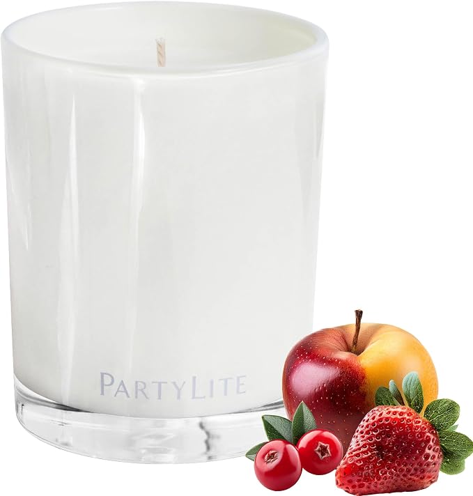 PartyLite Iced Snowberries Escential Jar™ Candle, Scented with Apple, Cranberry, Strawberry, Vanilla & Musk, 7.75oz 1-Wick Reusable Glass Jar, 50-Hour Burn, Aromatherapy Home Fragrance