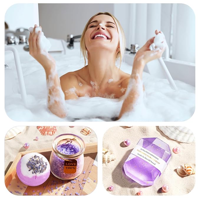 YFONG Birthday and Get Well Gifts for Women - Relaxing Care Package With 20 oz Tumbler, Thinking of You Purple Relaxing Gift Set, Unique Self Care Gift Basket for Mom, Wife, Friends - Lavender
