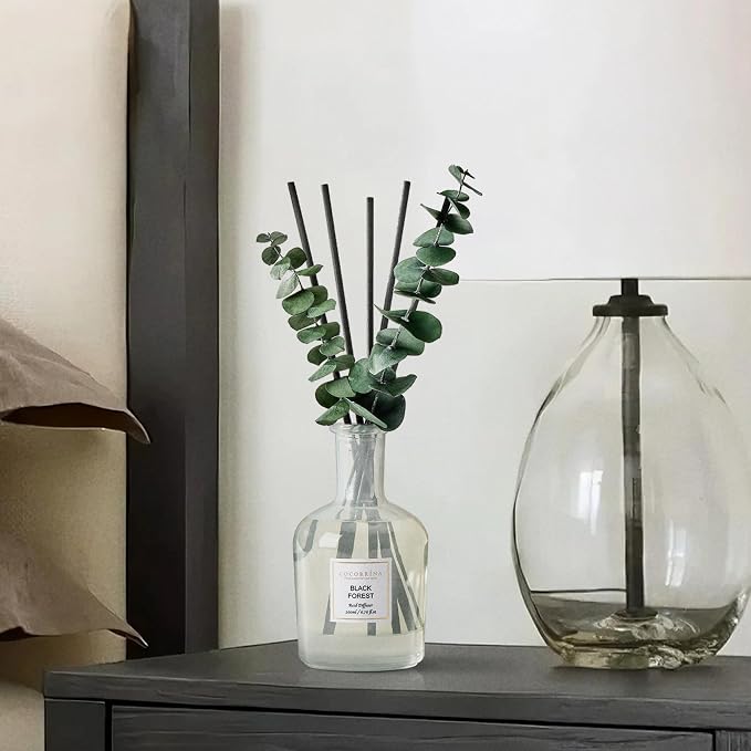 COCORRÍNA Black Forest Reed Diffuser – 6.76 oz Essential Oil with 8 Reeds & Real Eucalyptus Sticks, Home Fragrance for Bedroom or Bathroom Décor