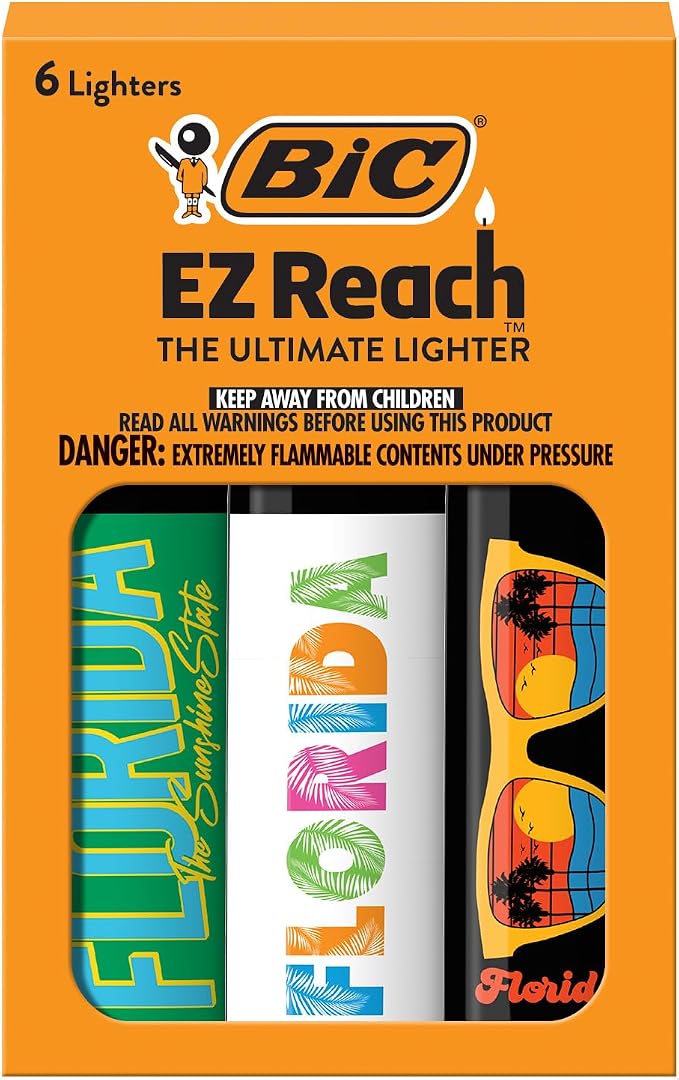 BIC EZ Reach Candle Lighter, The Ultimate Lighter with Wand for Candles, Colorado, Assorted Designs, 6 Count Pack of Lighters (Florida)