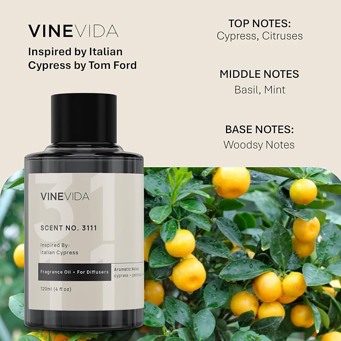VINEVIDA [4 Oz] Inspired by: Italian Cypress; Diffuser Oil Refill | Premium Scent Diffuser Oil for Home | Non-Toxic Fragrance
