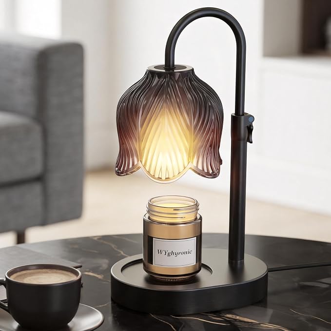 Candle Warmer Lamp with Adjustable Height - Flameless 4-Level Dimmable Wax Warmer, Timer Function & Stylish Design in Multiple Colors (Black07)