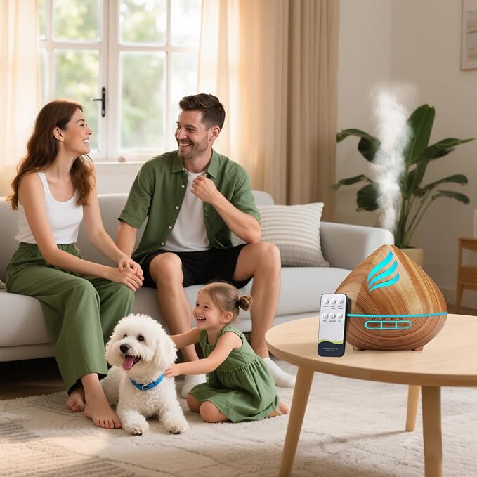 Essential Oil Scent Diffuser: 500ML Aroma Diffuser for Home Bedroom - 14 Colors LED, Remote Control, Ultra-Quiet Cool Mist Scent Diffuser with Timer for Family