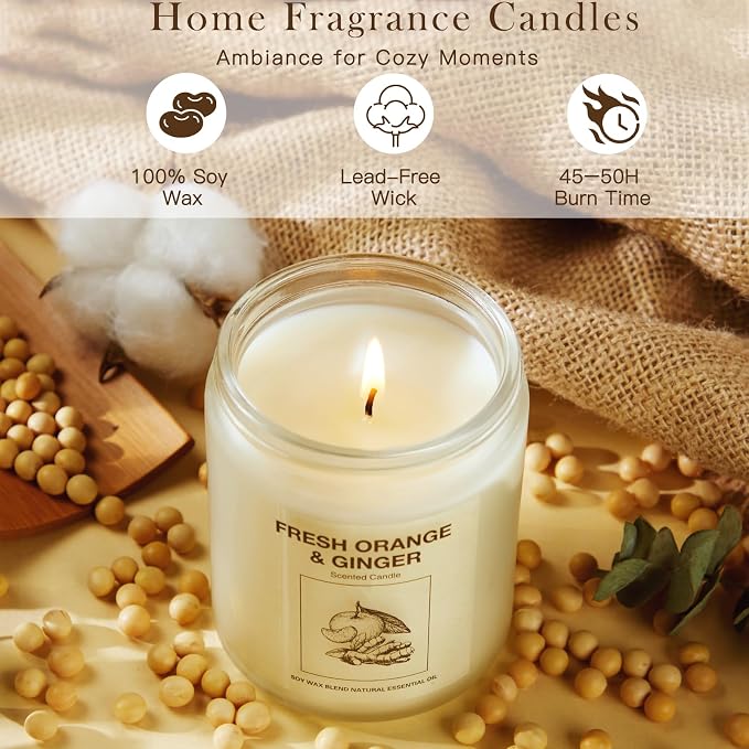 Soy Wax Scented Candle Gift Set, 4 Pack Lavender, Orange & Lemon Scents, Long Lasting Aromatherapy Candles for Home, Relaxing Gifts for Women, Perfect for Holiday, Thanksgiving & Christmas
