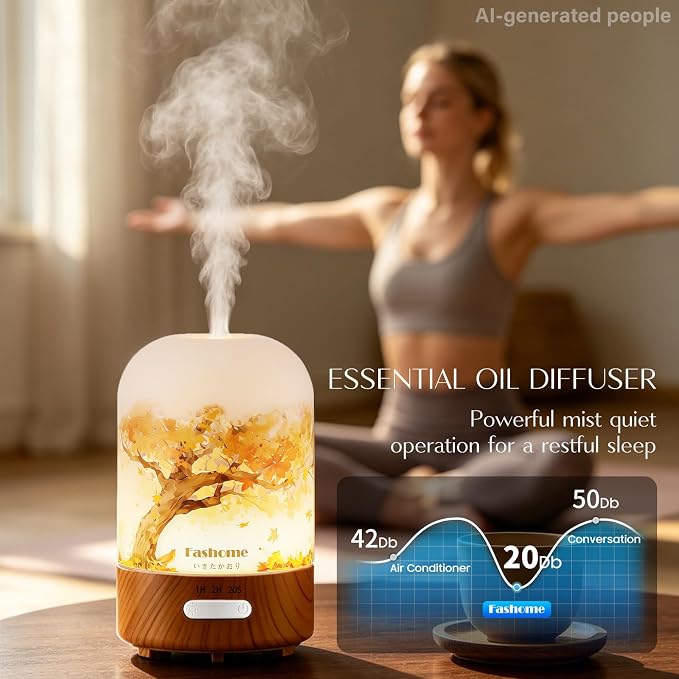 Essential Oil Diffuser, Hand Blown Glass Aromatherapy Diffuser, Ultrasonic Cool Mist Scent Aroma Humidifier, Diffuser Oil Machine Whisper Quiet with Auto Shut-Off for Home Bedroom Office(<25dB)