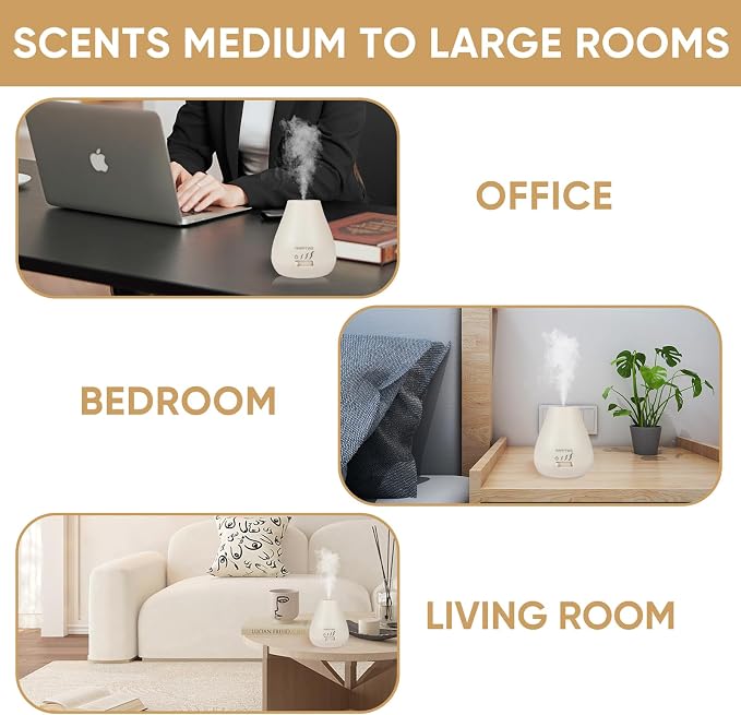 HAPPTWS Essential Oil Diffuser - Waterless Diffuser 3 Timer Settings Battery Powered for Bedroom Yoga Room Toilet Pet Room White