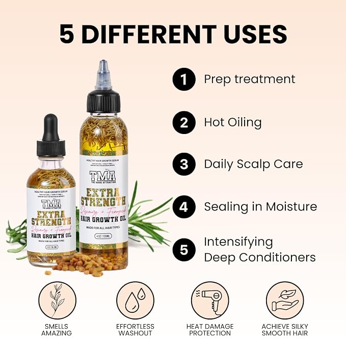 The Mane Attraction Extra-Strength Herbal Hair Growth Oil, Rosemary & Fenugreek Blend, Castor & Vitamin E Infusion, Scalp-Nourishing for All Hair Types, 4 Fl Oz