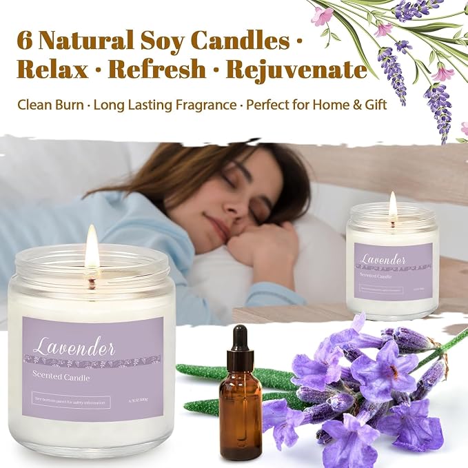 Scented Candles Gift Set, Long Lasting 6 Pack Aromatherapy Candles for Home, 42 oz 300 Hour Burn, Lavender Jasmine Vanilla Sage Sandalwood Rose Eucalyptus Mint, Gifts for Women