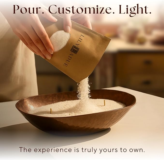 LILY LADUE Sand Candle Kit - 1Lb/16Oz Pearled Candles Sand and Wicks (24) with Bronze Holder, Unscented Aroma Beads, Reusable Pearled Candle Wax for DIY Home Kit, Powder Beads Refill Available