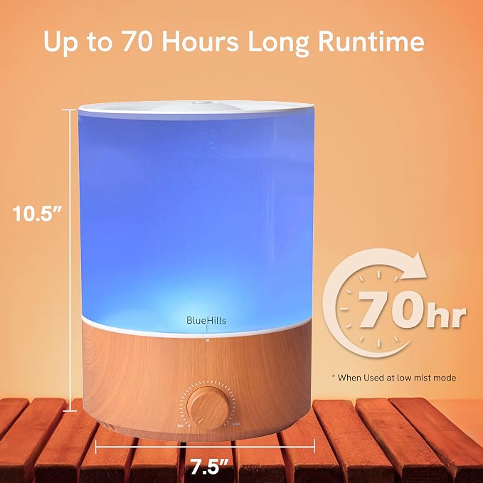 BlueHills Premium 4000 ML XL Essential Oil Diffusers - 70 Hour Run Aromatherapy Diffuser & Air Humidifier Mist for Large Room 7 LED Colors Oil Big Diffuser Essential Oils for Home w/Auto Shut Off E403