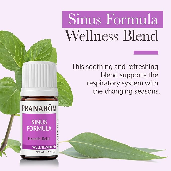 Pranarom - Sinus Formula Essential Oil Blend (2 Pack of 5ml) - Olive Oil, Eucalypts, Peppermint, Rosemary, Frankincense, & Thyme - 100% Pure Essential Oil for Topical Use