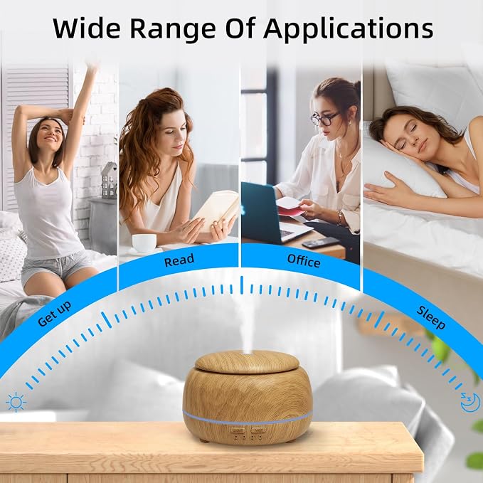 SPLITSKY 300ML Essential Oil Diffusers for Home,Ultrasonic Aromatherapy Diffuser with Remote,7 Color LED Lights,4 Timers,8 Hours Quiet Operation,Auto-Off,for Bedroom, Home,Office(Light Wood)