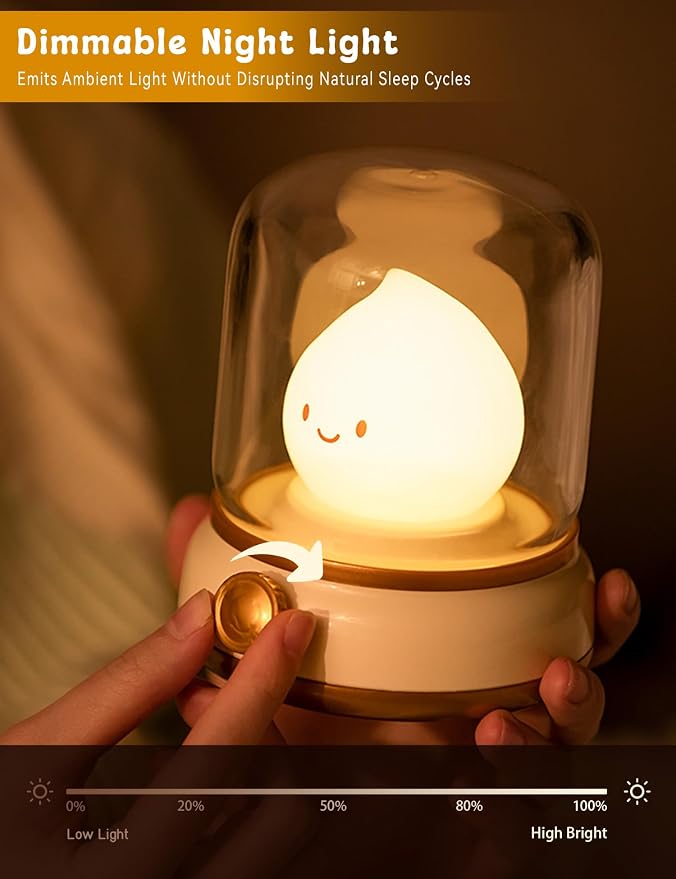 WANIDEA Flameless Candles Lamp, Led Candles,Cute Kerosene Lamp,Silicone Flame Amber Light,Adjustable Dimmable Rechargeable Night Light for Kids,Girls,Teenager Kids Bedroom Christmas