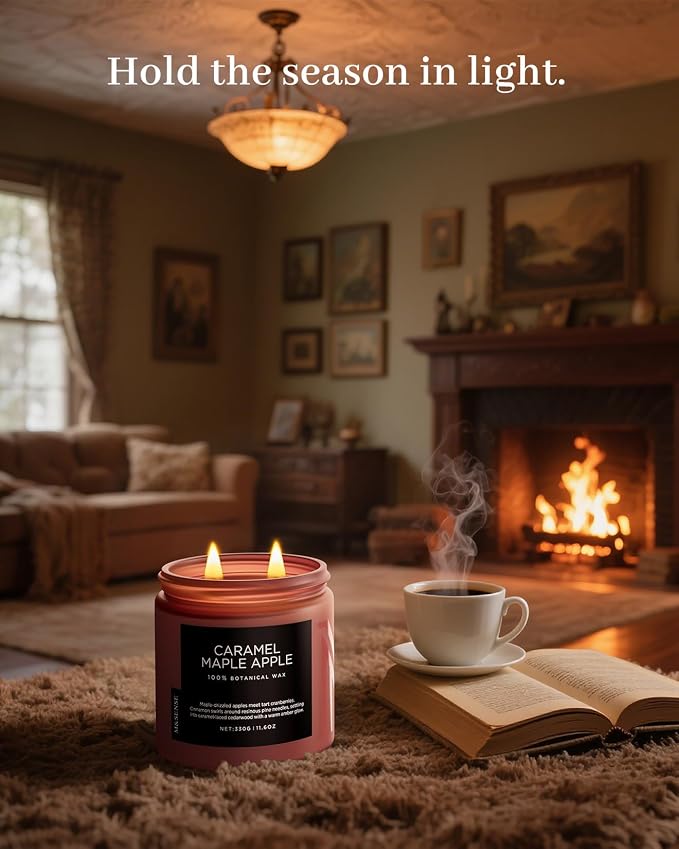 M&SENSE Caramel Apple Valentine Scented Candles for Home, Long Lasting 70 Hours Natural Soy Wax Clean Non Toxic Large 11.6oz 2 Wicks Candle Gifts for Easter Holiday Birthday Housewarming