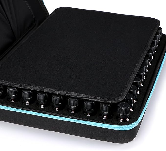 Hipiwe 108 Essential Oils Carrying Case Holds 5ml, 10ml, 15ml Bottles Hard Shell Exterior EVA Essential Oils Storage Organzier Bag with Foam Insert and Carrying Handle