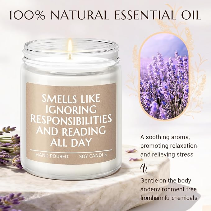 Gifts for Book Lovers, Book Lovers Gift, Bookish Gift Birthday Bookish Presents for Readers Librarian Bookworm - Lavender Candle 7oz