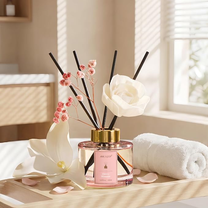 Airkeep Flower Reed Diffuser Set, Cherry Blossom Diffuser Set, 5.07 Fl.oz (150ml), Home Fragrance, Bathroom, Bedroom & Home Décor, Air Freshener