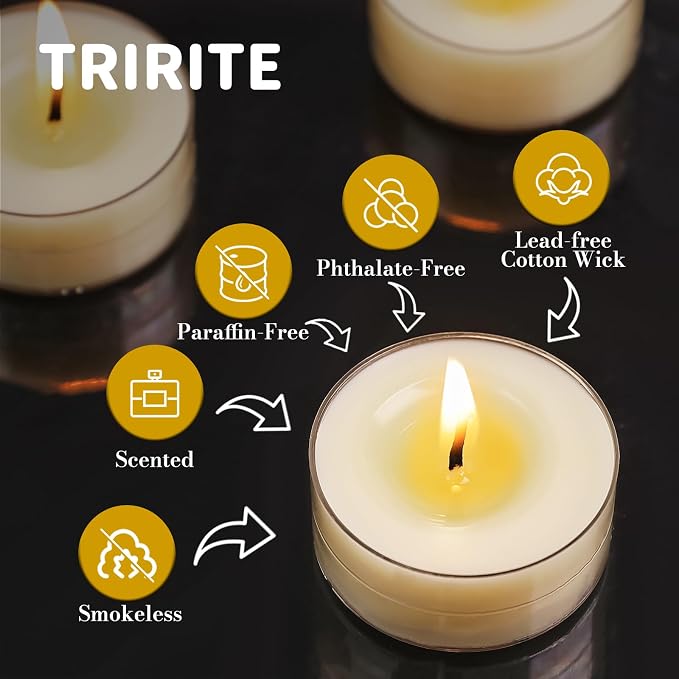 12 Pack Beeswax Tealight Candles, Lavender Scented Tea Light Candles, 4 Hours White Tea, Soy & Beeswax Candle with Essential & Natural Oils for Home & Party (Lavender)