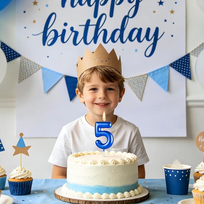 2.76“ Large 7 Birthday Candle, Three Candle for 7th Birthday Boy, Number 7 Candle for Boys Blue Theme Birthday Party Decorations, Blue Birthday Candles for Goth Birthday Decorations