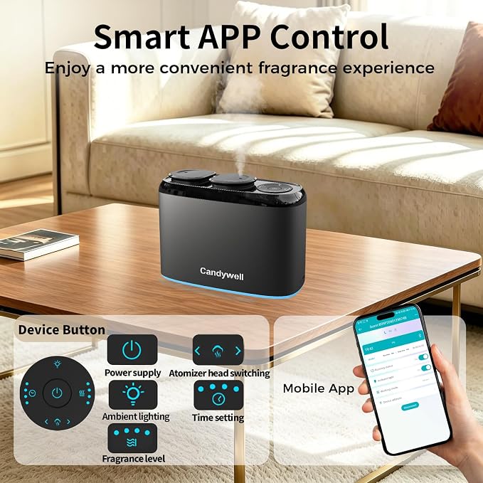 Smart Essential Oil Diffuser with Dual Nozzle & App Control, Waterless Diffuser for 1500 Sq Ft, with 4 Timer & 4 Mist Levels, Hotel Scent Diffuser for Home & Office