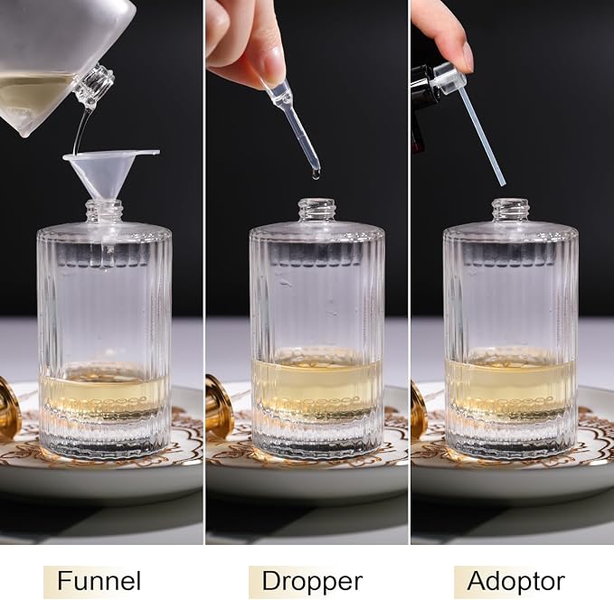 100ml/3.4 Oz Glass Spray Bottle Perfume Atomizer,Refillable Perfume Spray Bottle Perfume Bottles Empty with 3 Kinds of Perfume Dispenser (Round 100ml)