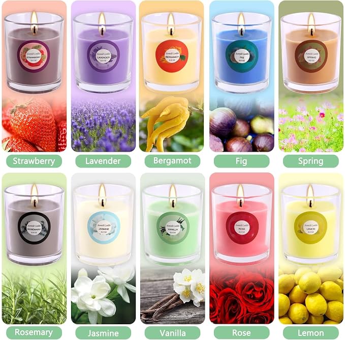 YOROXRG Scented Candles, Jasmine, Rose, Vanilla, Bergamot, fig, Lavender, Lemon, Spring,Strawberry, Rosemary, Aromatherapy Candles,Soy Wax Glass Jar Candle - 40 Pack
