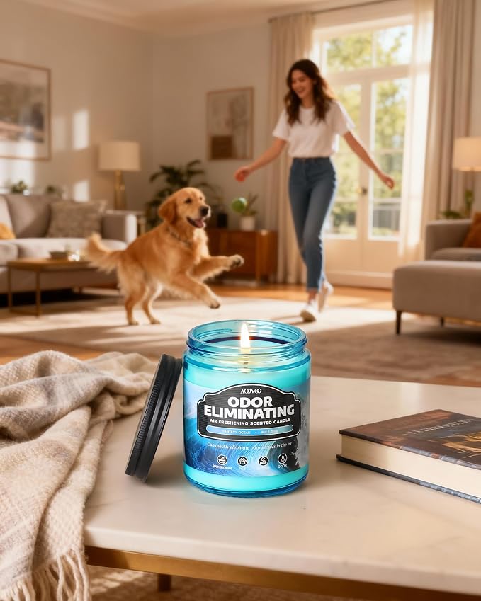 AOOVOO 4 Pack Fantasy Ocean Odor Eliminating Highly Fragranced Candle - Eliminates 95% of Pet, Smoke, Food, and Other Smells Quickly, Non Toxic Air Freshing Soy Candle