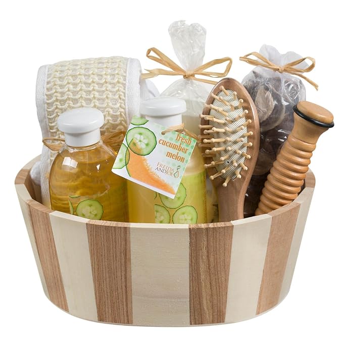 Wooden Massage & Reflexology Kit for Women at-Home Spa Kit for All-Over Body Relaxation & Rejuvenation with Fresh Cucumber Melon Aromatherapy Bath & Body Set Gift – Mother's Day Gift for Mom
