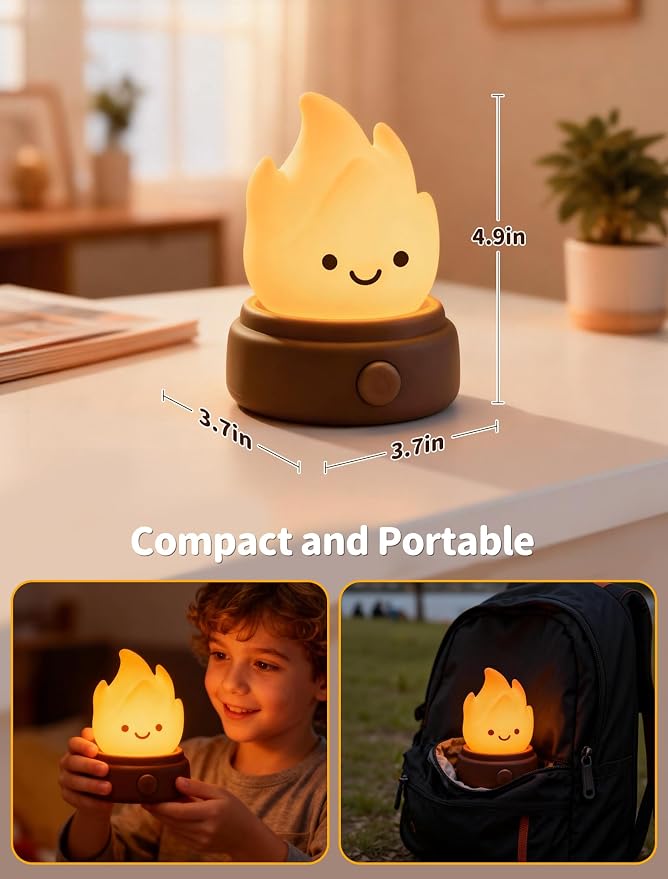 2026 Upgrade Campfire Night Light, Portable Flame Lamp with 6 White Noise, Flameless Candles Lamps for Indoor Outdoor, Rechargeable Silicone Ambiance Light for Kids Anime Fans Camping Nursery Decor
