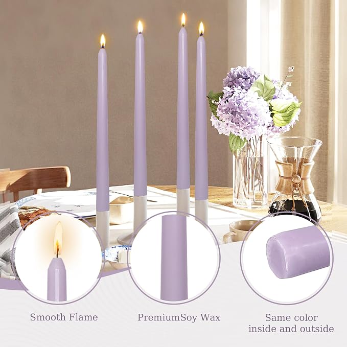 Candlesticks Long Taper Candle,Lavender Scented 10 Inches Purple Candle Sticks Smokeless Tapered Candles for Home Décor Holiday Gifts