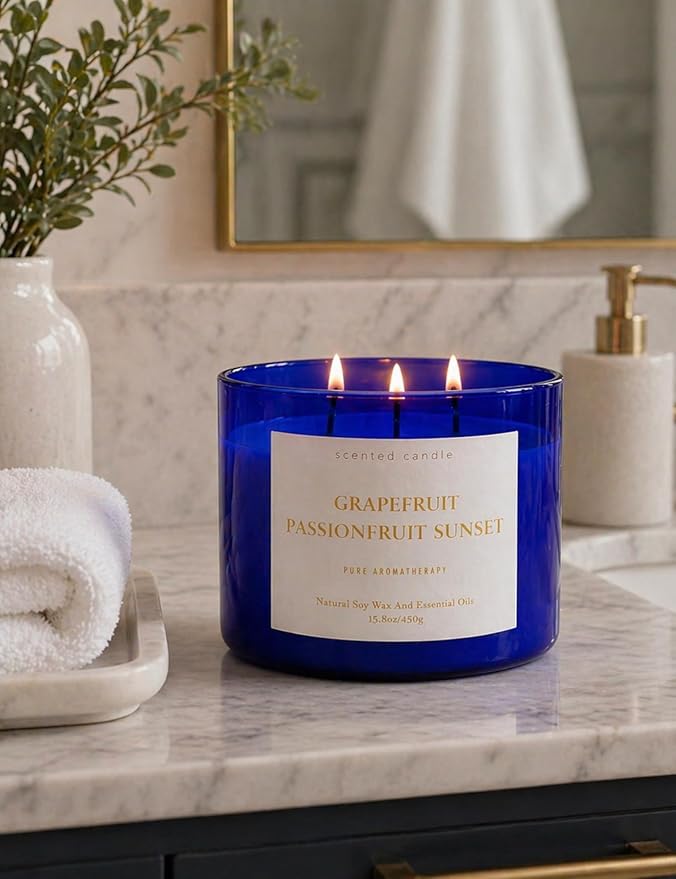 Grapefruit Passionfruit Sunset Scented Soy Candle | Large 3 Wick Candle for Home, 15.8 oz | Sweet Tropical & Fruity Candle | Summer Candles for Women & Men | Birthday Gifts for Women & Her