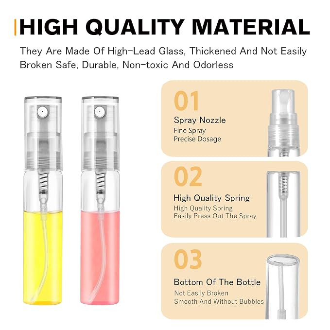 Mini Spray Bottle 5ml, Refillable Glass Spray Bottle, Glass Bottle Atomizer, Perfume Mouthwash Atomizer for Cleaning Refillable Container for Travel, Essential Oils, Perfume 60 Pcs, 5ml