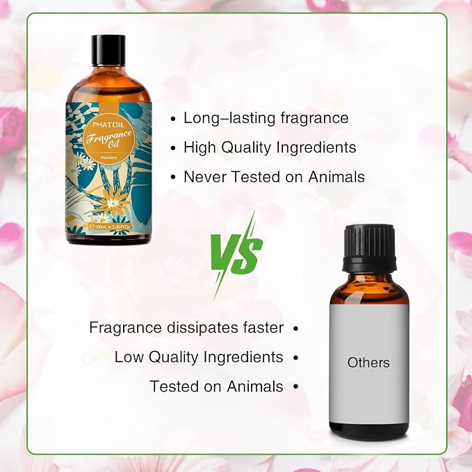 PHATOIL 3.38FL.OZ Mandarin Fragrance Oils for Aromatherapy, Essential Oils for Diffusers for Home, Perfect for Diffuser, DIY Candle and Soap Making, DIY Scented Products - 100ml