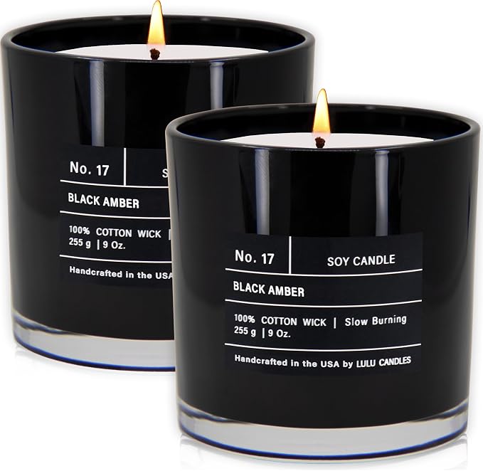 Lulu Candles | Black Amber | Luxury Scented Soy Jar Candle | Hand Poured in The USA | Highly Scented & Long Lasting (9 Oz. 2 Pack)