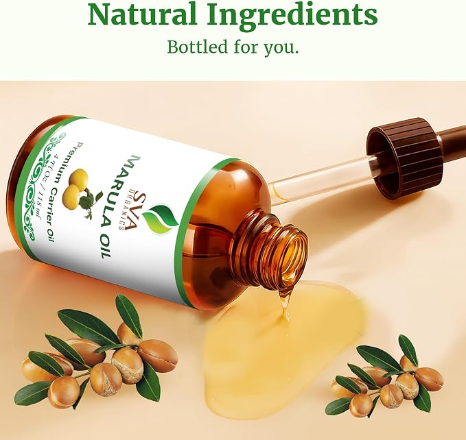 SVA Organic Marula Seed Oil - 4 Fl Oz - 100% Natural Cold Pressed Virgin Marula Oil Organic - for Face, Skin Care, Hair Care, Scalp Massage & Body Massage – Unrefined Carrier Oil with Dropper