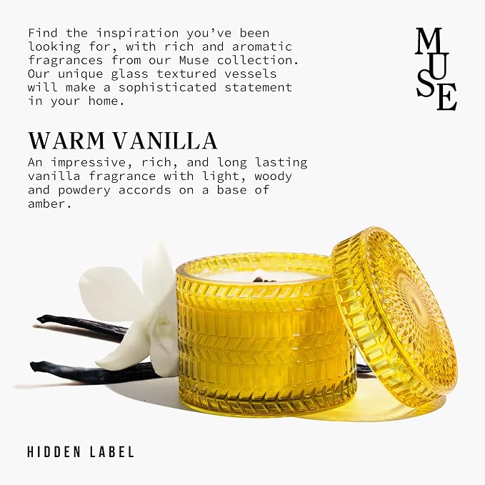 Hidden Label Wild Warm Vanilla Candle, 7.4oz Crackling Wood Wick | 55H Burn Time | 100% Soy Wax Blend | Non-Toxic Clean Formula | Hearth-Like Ambiance | Fall Decor Gift for Women | Relaxation