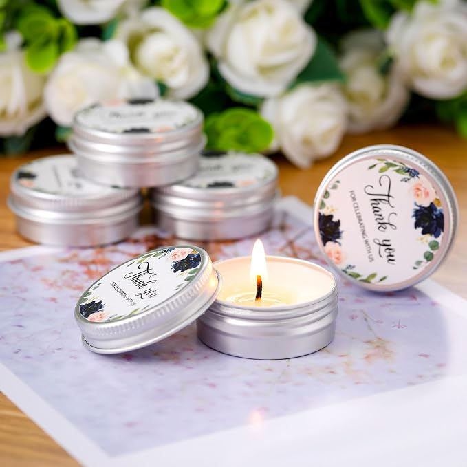 MTLEE 50 Pcs Wedding Candles Gift Favors for Guests 1 Oz Lavender Scented Soy Wax Aromatherapy Candle Favors for Bridal Shower Rustic Wedding Party Guests(Elegant Flowers)