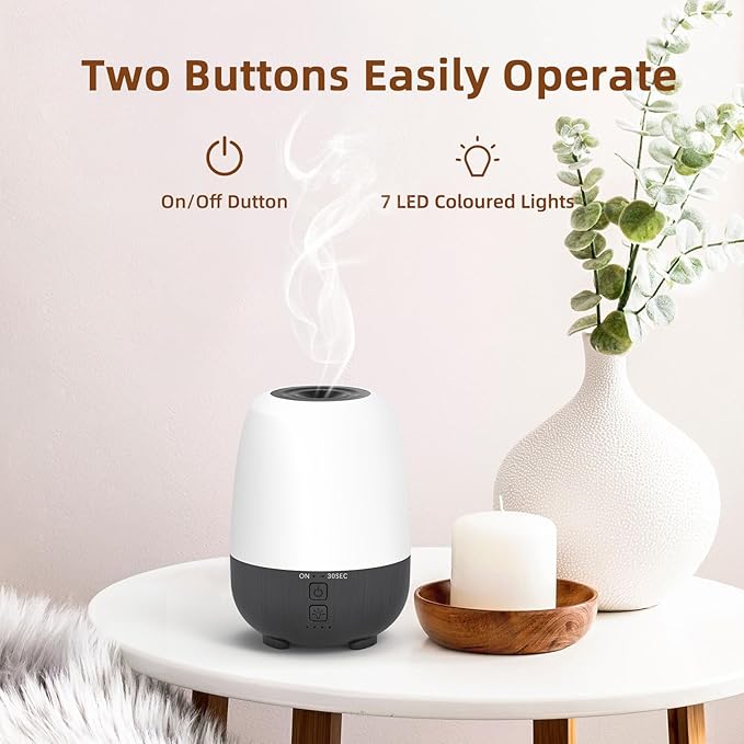 SEEDSEEL 150ML Rechargeable Battery Operated Essential Oil Diffuser, Portable Cordless Aromatherapy Diffuser,7-Hour Runtime with 7 LED Color Changing Lights