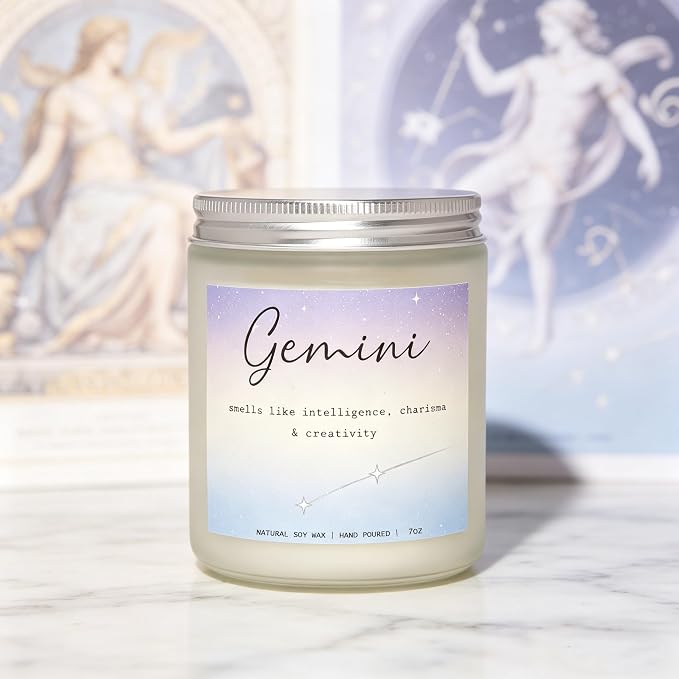 Gemini Candle, Gemini Gifts for Women, Versatile Gifts for the Dual-Natured Soul, Perfect Presents for Birthday - Lavender & Eucalyptus Soy Wax Scented Candle, 7OZ