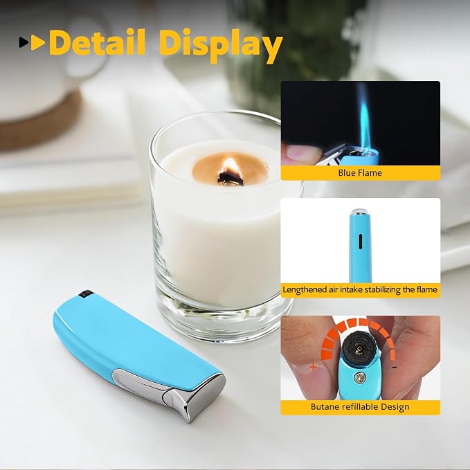 2 Pack Torch Lighter Butane Lighter,Refillable Mini Lighter for Candles Fireworks,Gifts for Friends Or Family Members(NO PREFILLED) (Blue)