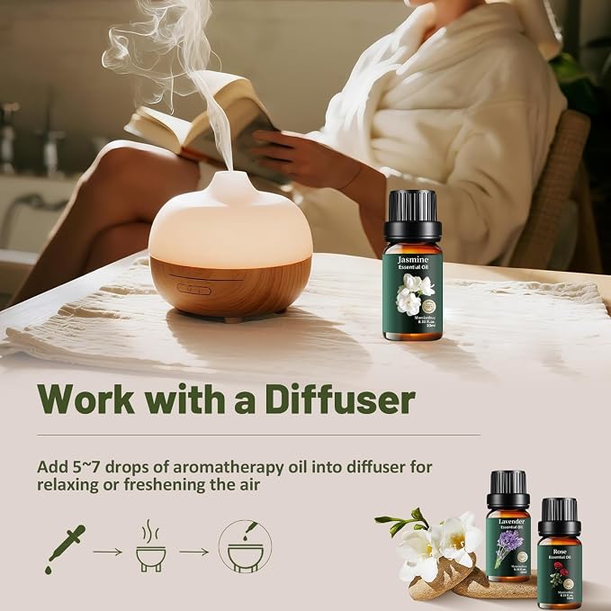 Floral Essential Oils Set Pure, Mumianhua Lavender Rose Jasmine Ylang Ylang Gardenia Freesia – Natural Aromatherapy Gift for Diffuser, Humidifier, Candle & Soap Making, Bedtime Serenity 6x10ml