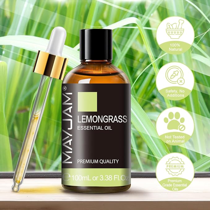 Lemongrass Essential Oil, 3.38fl.oz, MAYJAM Premium Essential Oils with Glass Dropper, Lemongrass Oil for Diffuser, Aromatherapy