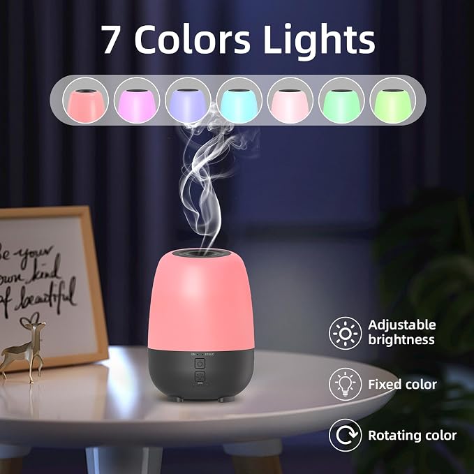 SEEDSEEL 150ML Rechargeable Battery Powered Essential Oil Diffuser, Cordless Portable Aromatherapy Diffuser,7-Hour Run time, 7-Color LED Lights