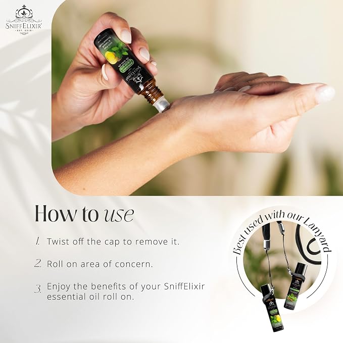 Peppermint Essential Oil Roll-On (10ml) – USDA Organic Topical Aromatherapy with Hemp Seed Oil for Headache Relief & Cooling Comfort – SniffElixir