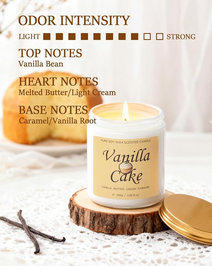 Aroma Gift for Women, Scented Candle for Home, Vanilla Cake 7.05 oz Soy Wax 40 Hour Burn Time, Long Lasting Jar Candle, Gifts for Christmas, Halloween, Mother's Day, Aromatherapy Candle