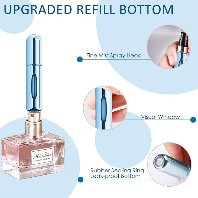 10 PCS Refillable Mini Perfume Atomizer Bottles, 5ml Portable Small Size Perfume Spray Bottles, Multicolor Aluminum Refill Scent Pump Case for Traveling and Outgoing, Pack of 5 Matte & 5 Glossy